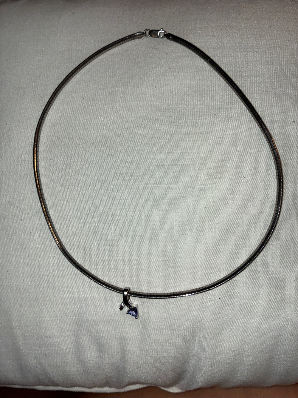Delicate Silver-Tone Snake Chain Necklace with Small Blue Crystal Charm
